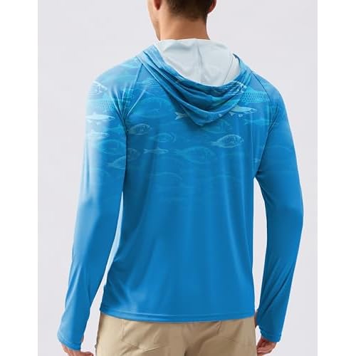 Pudolla Men's Sun Protection Hoodie Shirts UPF 50+ Rash Guard SPF Long Sleeve Fishing Shirt for Men Swim Hiking Boating