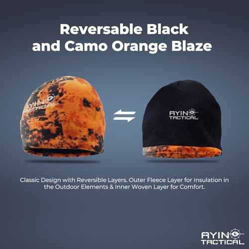 AYIN Hunting Beanie Hat, 2 in 1 Winter Knit Beanie for Men and Women, Reversable Black and Blaze Orange