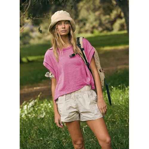 EYZH Women's Open Back Workout Top - Short Sleeve Yoga Crop Shirt, Loose Yoga Gym Crop Top