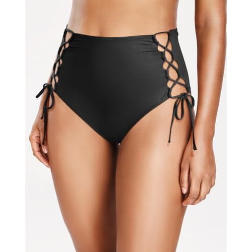 Holipick Women High Waisted Bikini Bottoms Tummy Control Swimsuit Bottoms Tie Side Bathing Suit Swim Bottom
