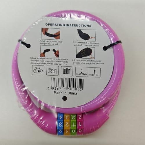 Ainiv Bike Lock, 25 inch Bike Lock Cable, Portable Anti Theft 4 Digits Codes Cable Locks, Resettable Combinations Coiling Bicycle Lock for Bike, Motorbike, Scooter, Skateboard, Gate, Fence (Pink)
