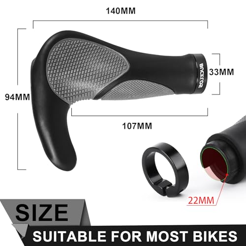 BUCKLOS Ergonomic Bike Handlebar Grips Black-Grey Lock-On MTB Bar Ends