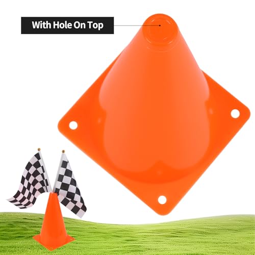 24PCS Sports Safety Cones with Checkered Flags for Soccer and Basketball Training