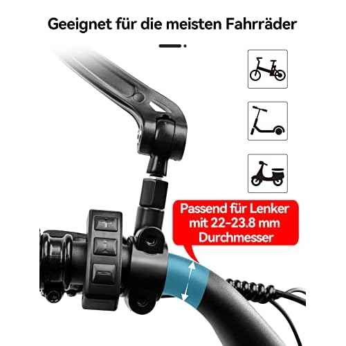 Bike Mirror Handlebar Mount 360¡Æ Adjustable, Wide Rear View Mirror Bicycle Mirrors for Handlebars with Scratch Resistant Glass, Bike Rear View Mirror for Scooter, Motorcycle, Bike Accessory Left