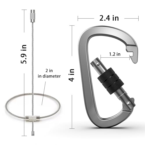 Premium Aluminum D Ring 4" Locking Carabiner Clips with Screw Gate, Set of 4, Lightweight & Durable for Hiking, Camping, Hammock, Dog Leash Harness, Keychains