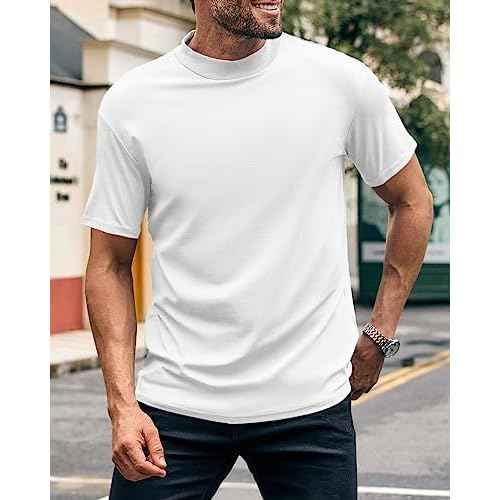 Wihion Men Turtleneck Mock Neck T Shirts Short Sleeve Ribbed High Neck T-Shirt Tee