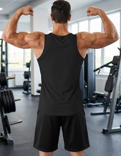 PINSPARK Men's UPF 50+ Quick Dry Athletic Muscle Tank Top Large Black