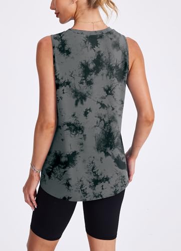 Women's Lightweight Sleeveless Workout Tank Top - Black Tie Dye XL
