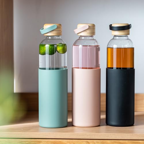34oz Glass Water Bottle with Silicone Sleeve & Leak-Proof Lid - Green
