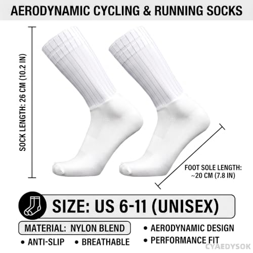 White Aero Cycling Socks for Men Women - Anti-Slip Breathable Road Shoes - One Size / A-White