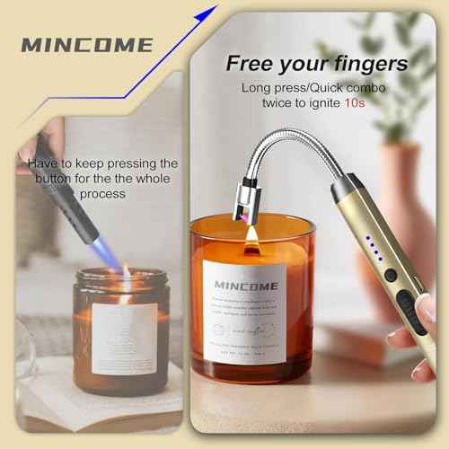 Electric Candle Lighter, USB-C Rechageable Arc Lighters for Camping, Long Lighter with 360¡Æ Neck & Safety Switch, Windproof & Flameless lighters for BBQ & Candle Lovers (Champagne Gold)