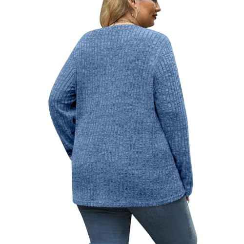Plus Size Tops for Women Long Sleeve V Neck Button Down Shirts Casual Loose Tunic Sweaters Fall Winter Outfits L-4XL