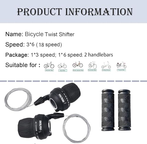 THALOUS Bike Twist Grip Shifters 3x6/7 Speed Set - MTB & City Bikes Pair