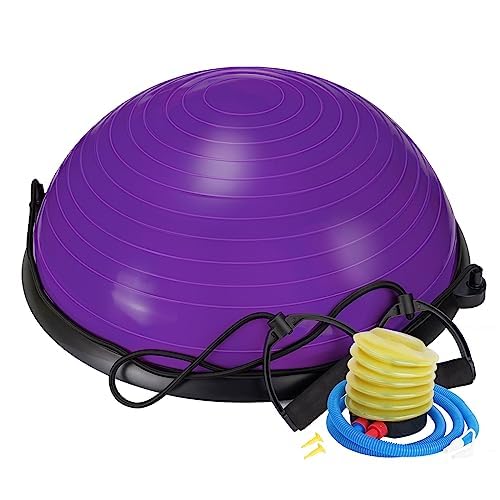 Zeatly Half Balance Ball Trainer - Core Exercise Equipment for Stability & Strength Training, Includes Resistance Bands & Pump - Balance Beam for Home Gym, Fitness, Rehabilitation & Physical Therapy(New-purple)