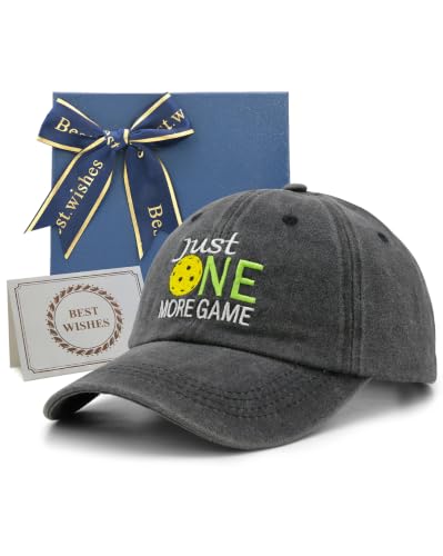 Pickleball Hat with Gift Box - Washed Adjustable Embroidered Baseball Cap - Black