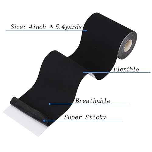 popbob Turf Tape Football Sports Athletic Tape, 4 Inch x 16.4 Feet Waterproof Extra Wide Kinesiology Tape for Arm, Black