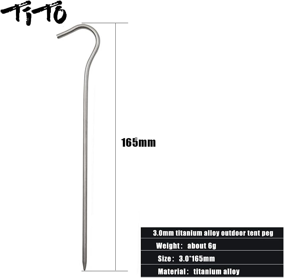 TITO Titanium Shepherd's Hook Tent Stakes Tent pegs Nail pegs Dia 3.0mm and Length 165mm only 6.1G.(Pack of 6) (Silver)