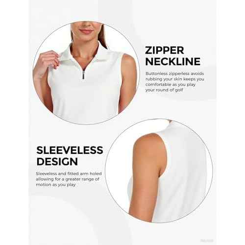 AURUZA Womens Golf Shirt, Sleeveless Polo Shirts for Women V Neck Zip Collar Athletic Workout Tennis Tank Top Summer Outfit