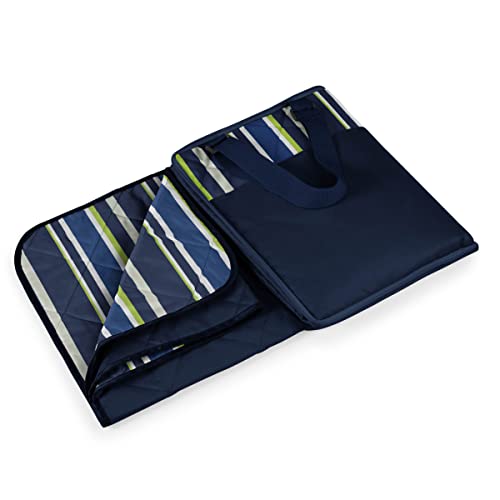 Outdoor Picnic Blanket & Tote - Navy/Lime Stripes, 59x51 Inches