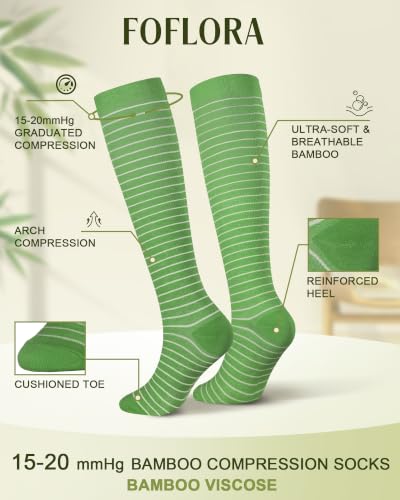 Compression Socks 4 Pairs Knee High 15-20mmHg - Small-Medium Green