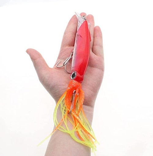 Zsrivk 5pcs Squid Fishing Lures Plastic Luminous Lure with 3D Holographic Eyes, Squid Saltwater Lifelike Hard Baits Kit for Saltwater
