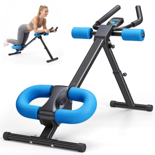 Ab Machine for Core Workout - Adjustable Foldable Abs Trainer with LCD Display - Blue