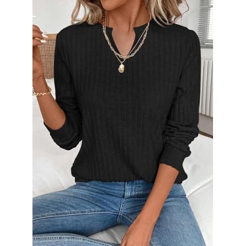 SHEWIN Womens Fall Fashion 2025 Casual Long Sleeve V Neck Tops Shirts Sweaters