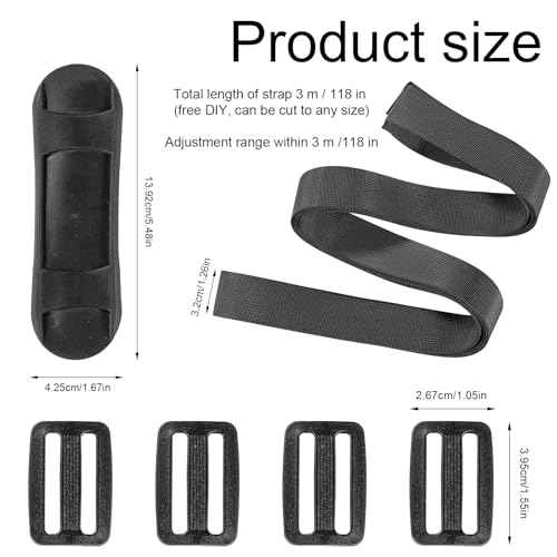 Cooler Strap Compatible with Engel 13qt & 19qt, Adjustable Nylon Rope, Shoulder Pad, 4 Buckles, Black, 3m x 3.2cm