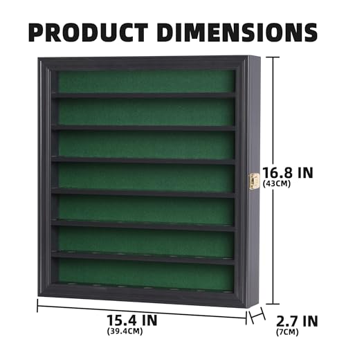 Golf Ball Display Cabinet Wall Mount with Lockable Door & Green Felt Background - Holds 49 Balls