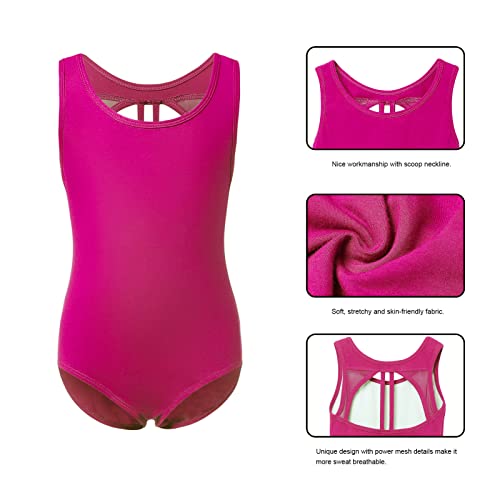 Girls Plum Sleeveless Ballet Leotard with Mesh Back - 7-8 Years