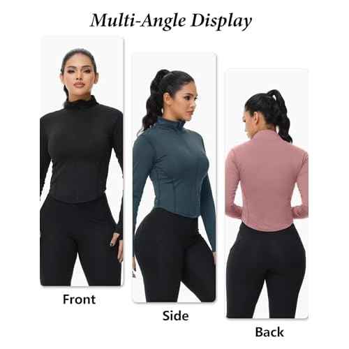 Dalavch 3 Pack Womens Cropped Full Zip up Workout Jacket Slim Fit Running Athletic Gym Yoga Sports Jacket with Thumb Holes