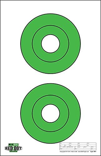Red Dot Optics Two 6.5" EZ2C USA Made Green Bullseyes by EZ2C Optic Zeroing Shooting Paper Targets | High Visibility Firearms and Rifles Targets 11" x 17" - Style 1 (25 Count)