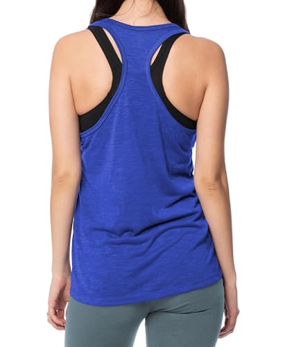 X-Large 5 Pack Women's Flowy Burnout Slub Racer Back Tank Tops - Black Navy White Grey Royal Blue