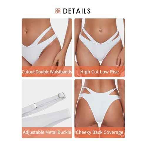Colloyes Women's Adjustable Swim Bottoms High Cut Low Waisted Bikini Bottoms Cheeky Bathing Suit Bottoms