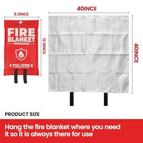 Fire Blanket - 2 Pack 40" x 40" Emergency Fire Blanket for Kitchen and Home,Fireplace,School,Warehouse,Grill