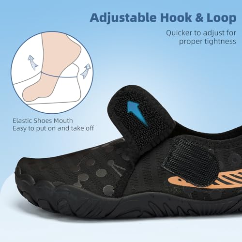 Kids Water Shoes - Boys Girls Barefoot Aqua Socks for Beach Pool - Big Kid Black