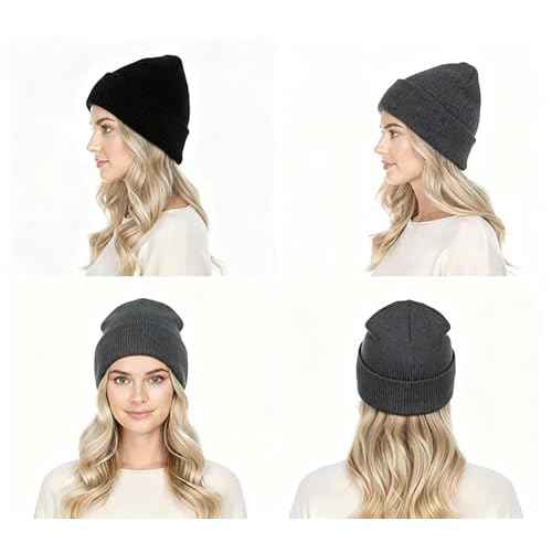 2 PCS Unisex Beanie Hats for Men Women Winter Knit Beanies Soft Slouchy Warm Cuffed Beanie Hat