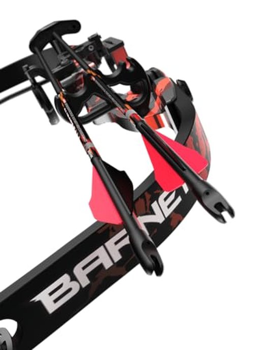 Barnett Tomcat Youth Compound Bow, Right-Handed Bow for Young Archers 8+, 17-22lb Draw Weight, 18-22in Draw Length, with 3 Pin Fiber Optic Sight, 2 Arrows, Attached Quiver, Red
