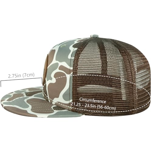 Flat Brim Trucker Cap Adjustable Snapback Mesh Back Hat - Color Block Camo, One Size