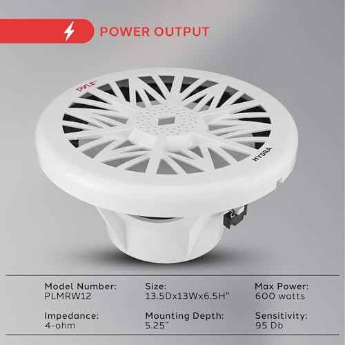 Pyle Single Outdoor Marine Audio Subwoofer - 600 Watt 12 Inch White Waterproof Bass Loud Speaker For Marine Stereo Sound System, Under Helm or Box Case Mount in Small Boat, Marine Vehicle PLMRW12