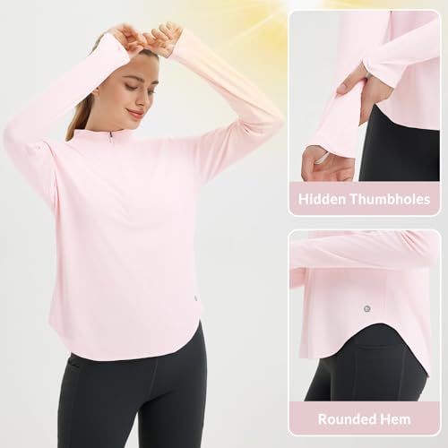 baleaf Women's Sun Shirts UPF50+ Half 1/4 Zip Shirt Rash Guard Long Sleeves SPF Lightweight Clothing UV Protection Hiking Top
