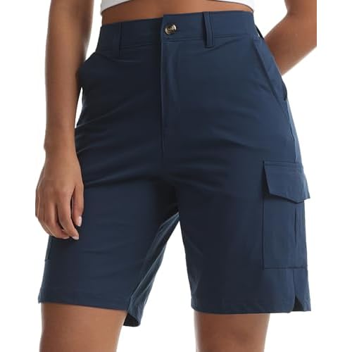 Women's Lightweight Hiking Cargo Shorts for Running Athletic Camping Travel Golf - Water Resistant with 5 Pockets