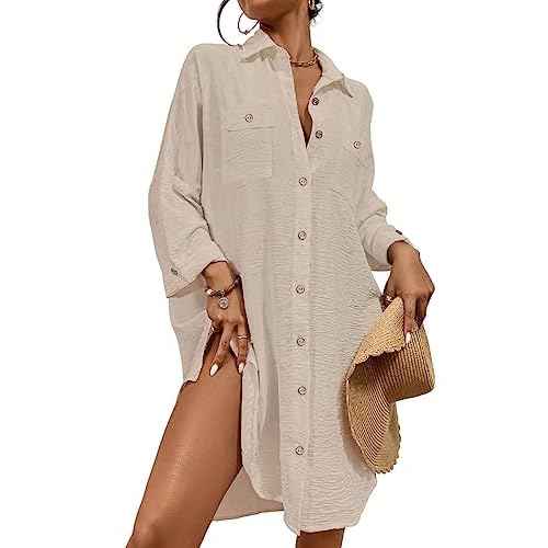 Bsubseach Womens Modern Swimsuit Cover Up Blouse Button Down Shirt Dresses Tops