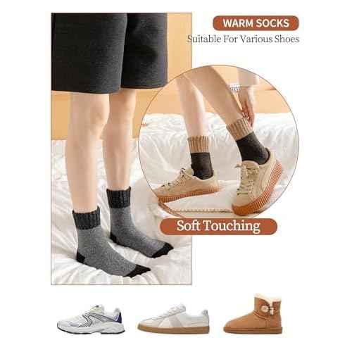 Wool Socks for Mens, 5 Pairs Thermal Warm Hiking Super Thick Crew Work Cushion Sock for Men Winter Cold Weather