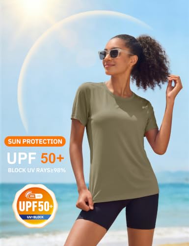 Women's Workout Tops Short Sleeve Rash Guard UPF 50+ Quick Dry Sun Protection Dull Cyan Medium