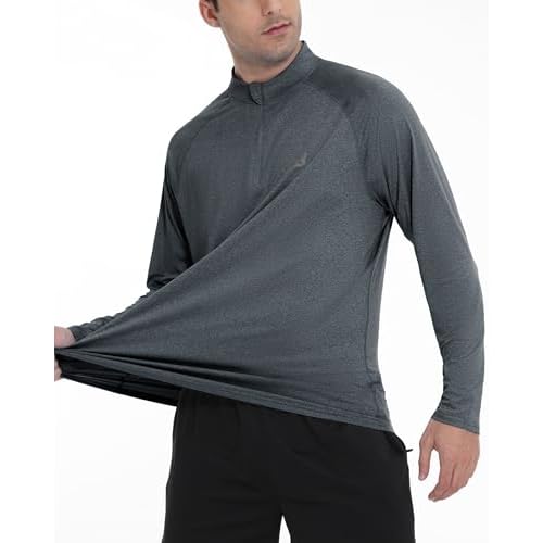 Roadbox Quarter Zip Pullover Men Sun Shirts, Running Workout Long Sleeve UV Shirt, UPF 50+ Quick Dry Athletic Rash Guard