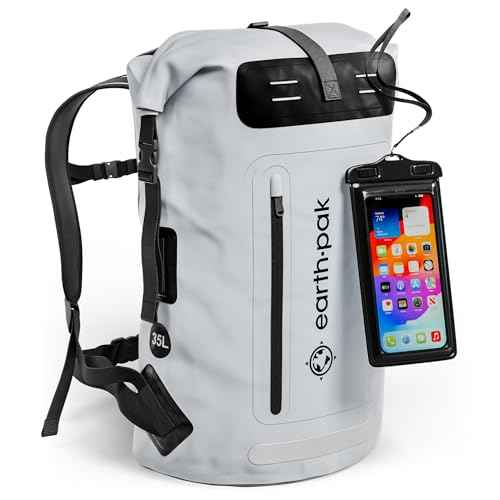 Earth Pak Waterproof Backpack - Heavy Duty Hiking Backpack - Roll-Top Closure Bag - Cushioned Dry Bag Waterproof Phone Case