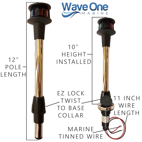 12-Inch Marine LED Bow Navigation Light - Bi-Color Waterproof, Removable, 1NM Visibility