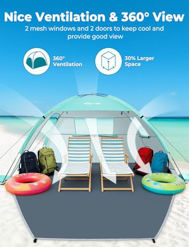 Glymnis Beach Tent Sun Shelter for 4 Persons, UPF 50+, Green - Easy Setup