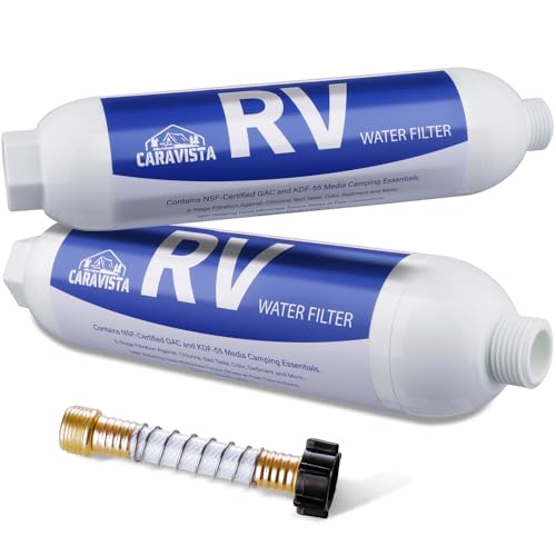 RV Water Filter - Inline Water Filter with Flexible Hose Protector - NSF & ANSI 42 Certified - Camping Essentials for Reducing Odors, Bad Taste, Chlorine and Rust£¨2 Pack£©